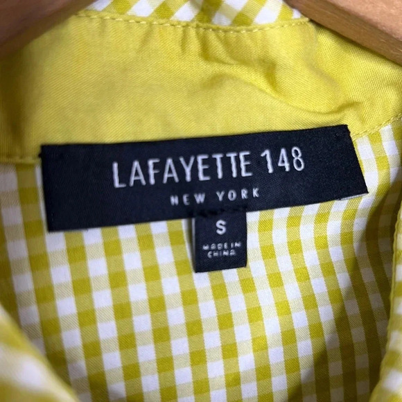 LAFAYETTE 148 Gingham Plaid Check Button Up Collard Capsule Wardrobe Blouse - Picture 7 of 9